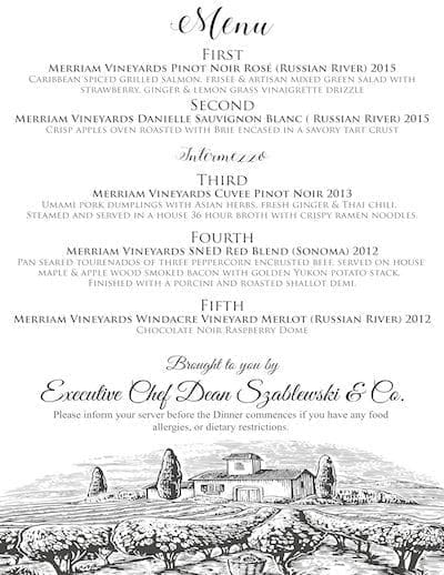 Red Raven Wine Dinner Menu